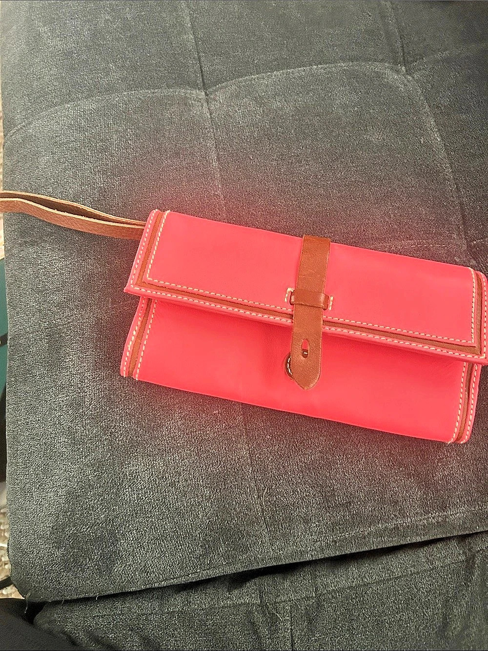 Madewell 1937 Pink/coral Striped Wristlet Clutch